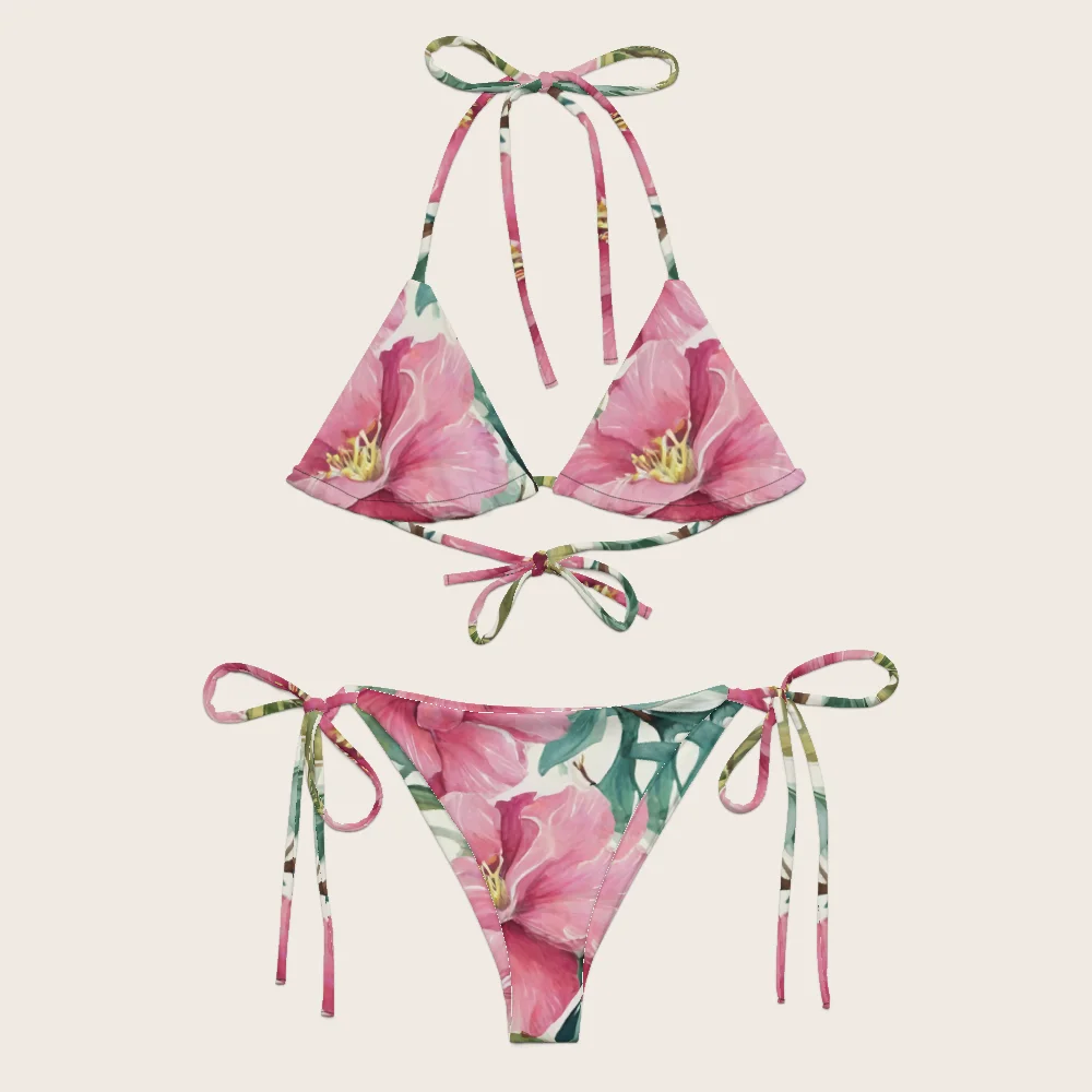 String Bikini on model