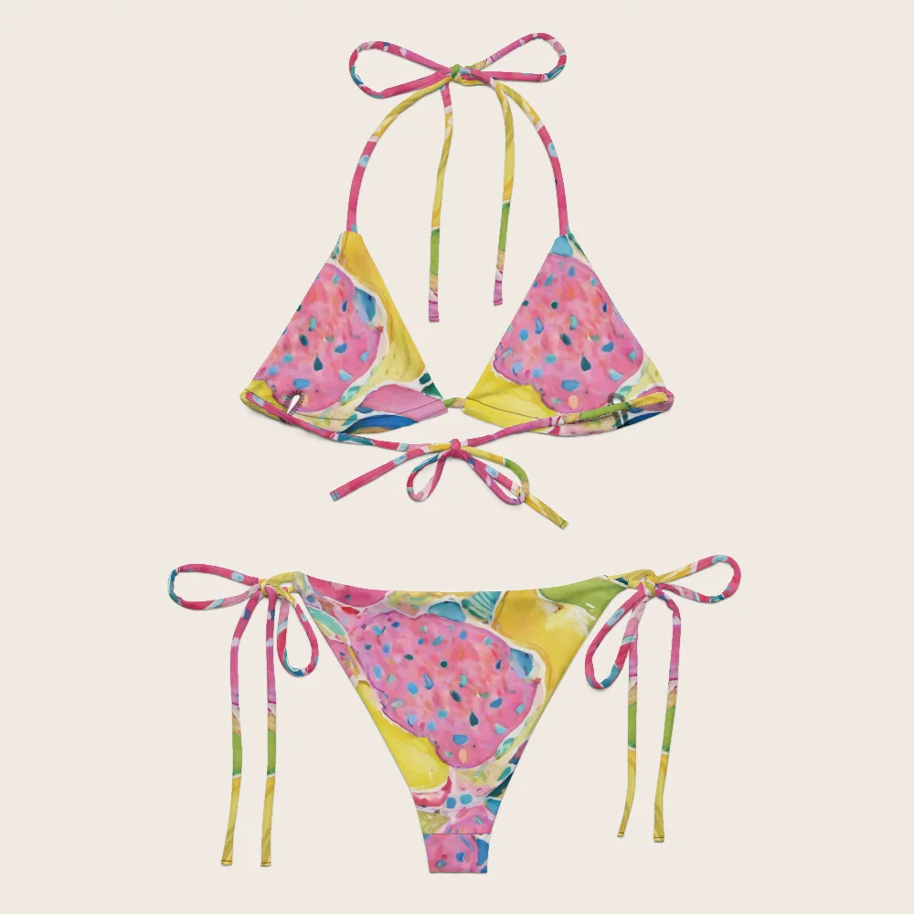 String Bikini on model
