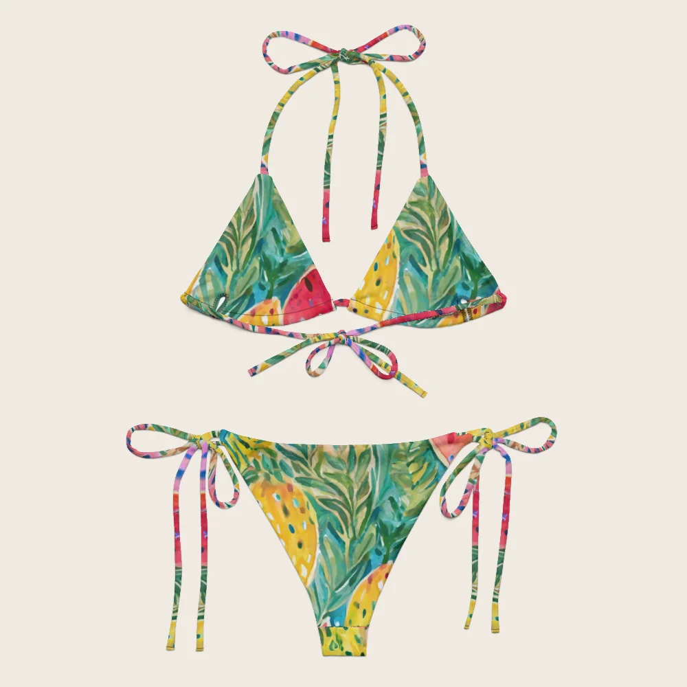 String Bikini on model